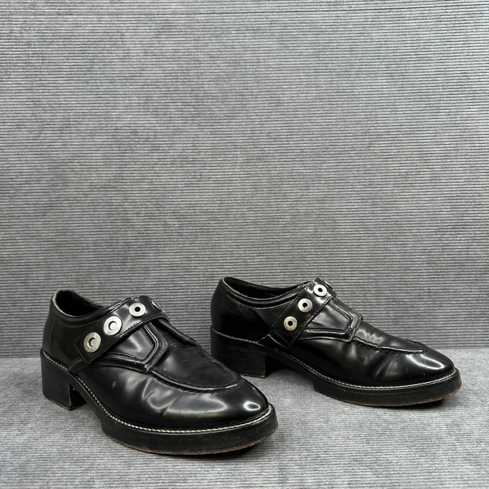 Sandro Paris Black Leather Grommet Monk Strap Chunky Heel Loafers Size 39 - Picture 7 of 12